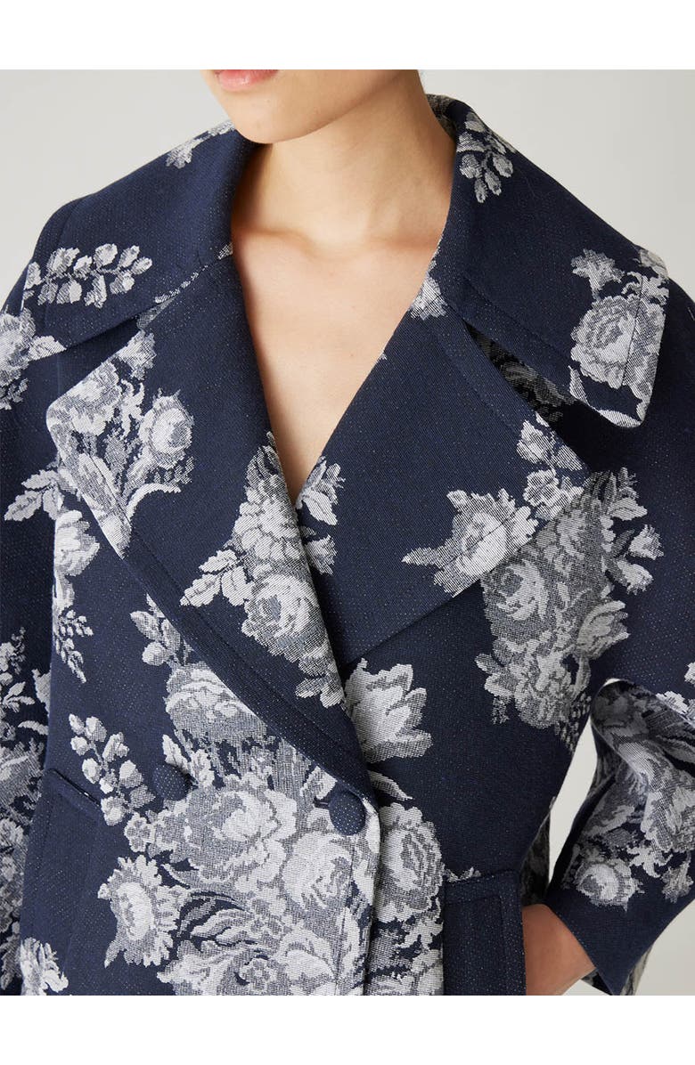 Rebecca Taylor Venice Toile Jacquard Oversized Peacoat, Alternate, color, Indigo Combo