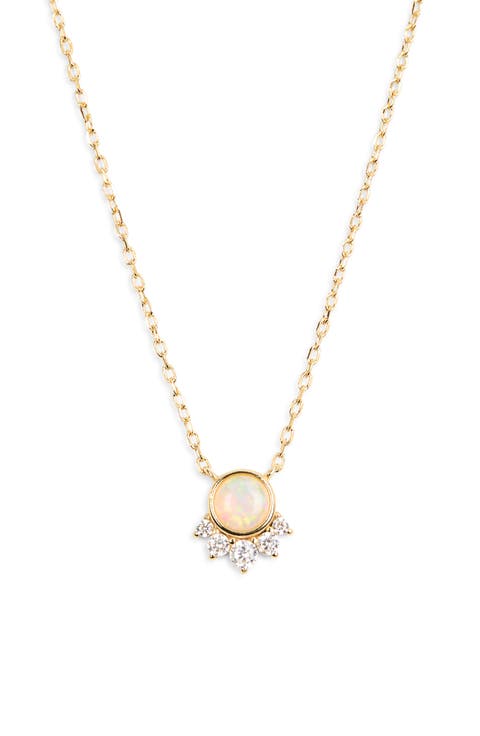 Faux Opal & CZ Pendant Necklace