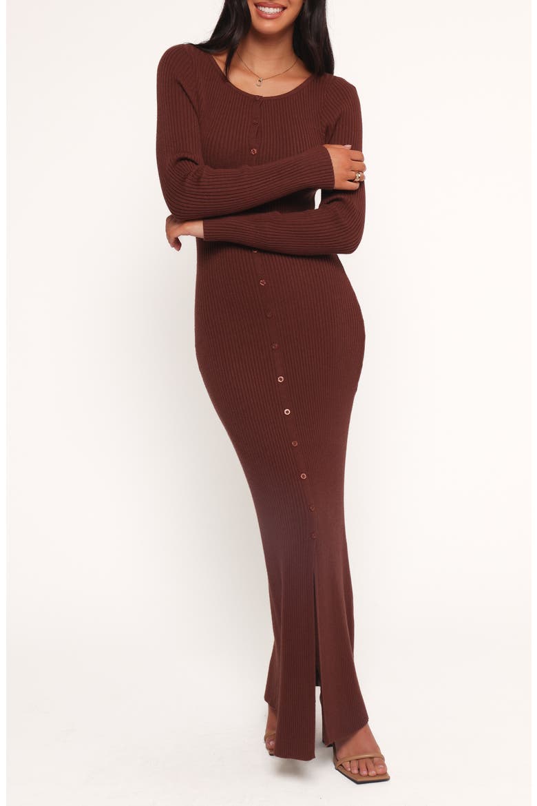 Marshall Long Sleeve Rib Knit Maxi Dress, Main, color, CHOCOLATE