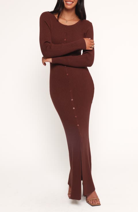 Marshall Long Sleeve Rib Knit Maxi Dress