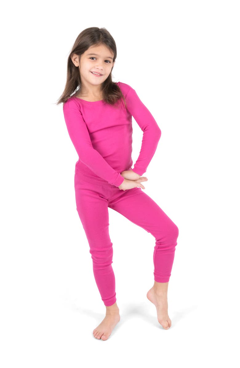 Leveret Kids Two-Piece Solid Cotton Matching Family Pajamas, Main, color, Hot Pink