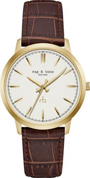 rag & bone Manston Leather Strap Watch, 40mm