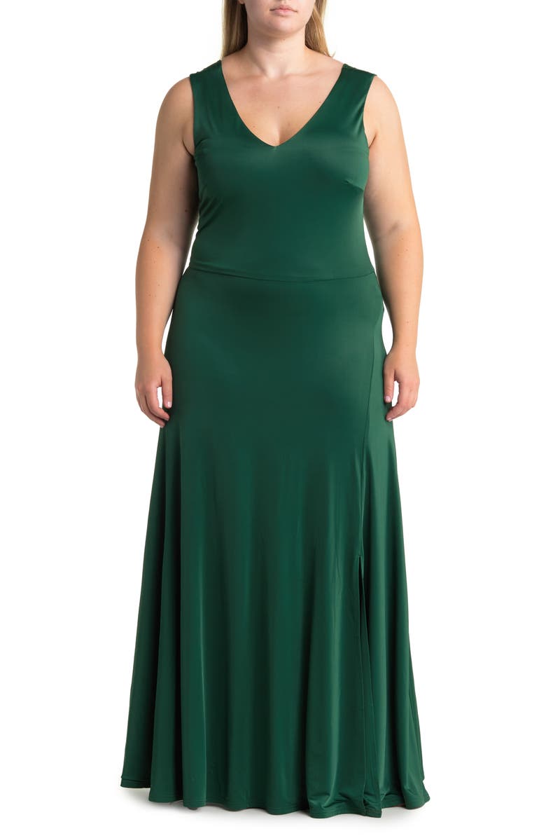 BY DESIGN Geneva Sleeveless Slinky Maxi Dress, Main, color, Hunter Green