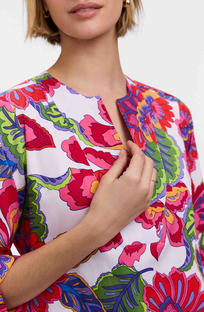 Foxcroft Vena Paradise Blooms Print Cotton Shift Dress, Alternate, color, 