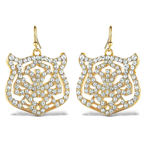 Jessica Simpson Tiger Drop Earrings With Clear Crystals In Gold