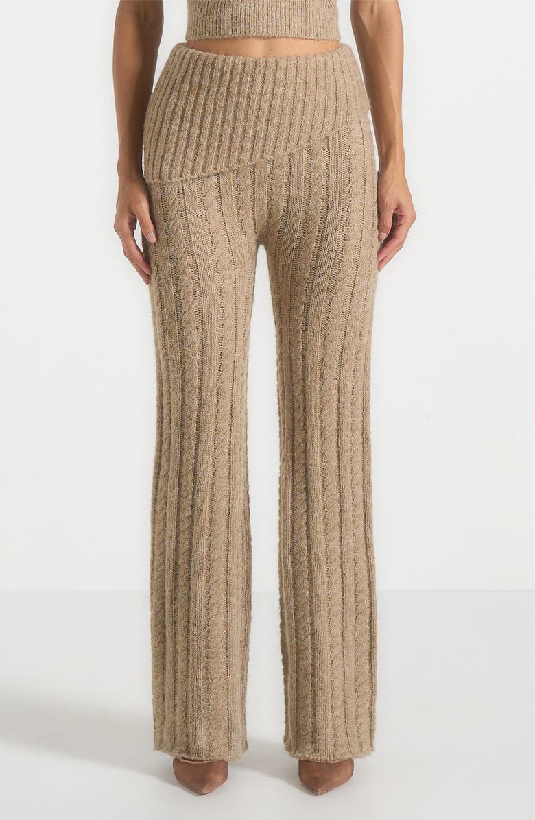 Manière De Voir Elvy Cable Knit Foldover Fit & Flare Bottoms, Main, color, Taupe