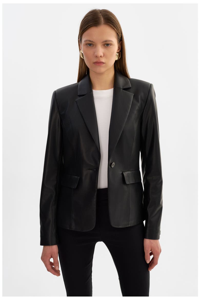 Davie | Faux Leather Fitted Blazer, Main, color, Black