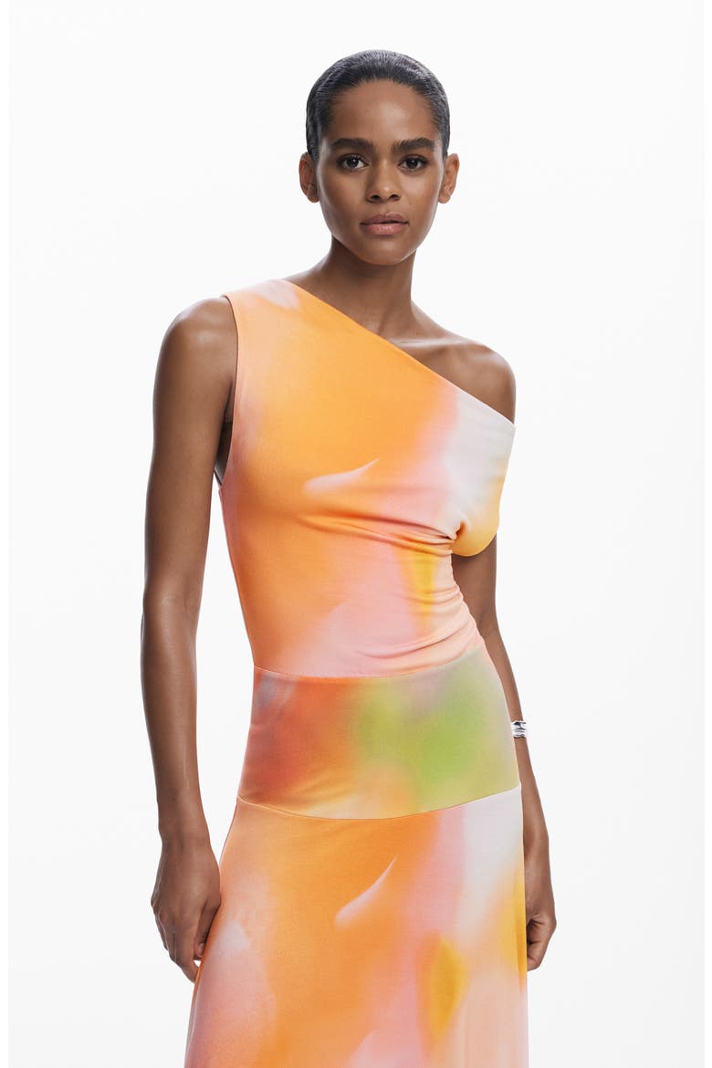One-Shoulder Midi Dress, Alternate, color, PINK
