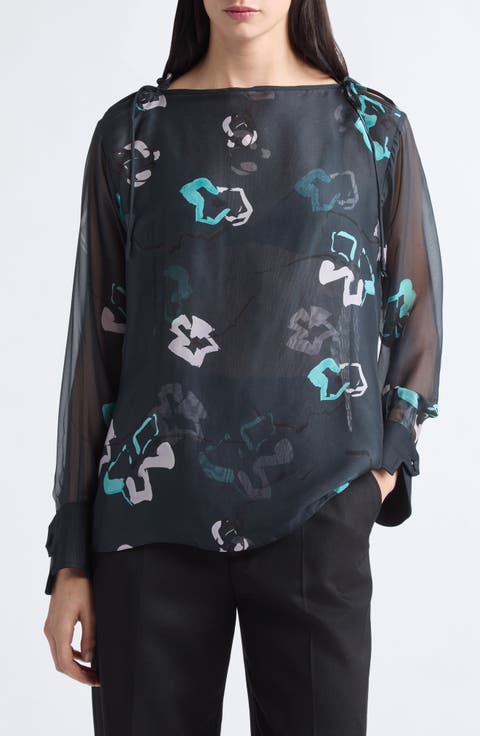 Abstract Print Silk Top