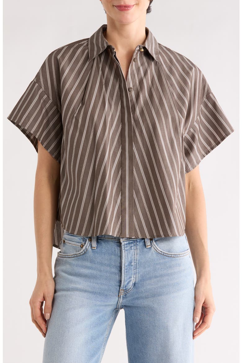Maura Stripe Button-Up Shirt, Main, color, BROWN STRIPE