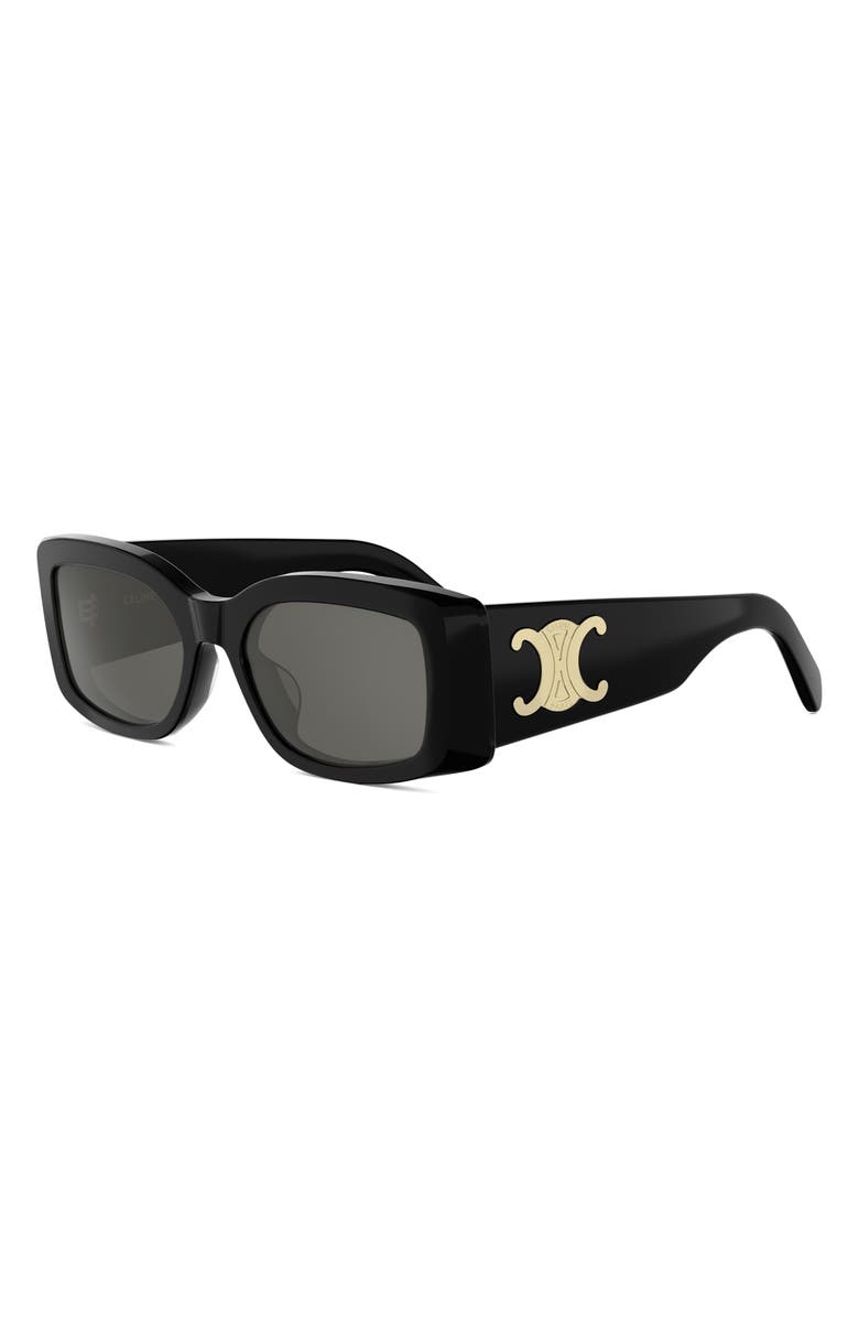 CELINE Triomphe 53mm Rectangular Sunglasses, Alternate, color, Shiny Black / Smoke/ Gold