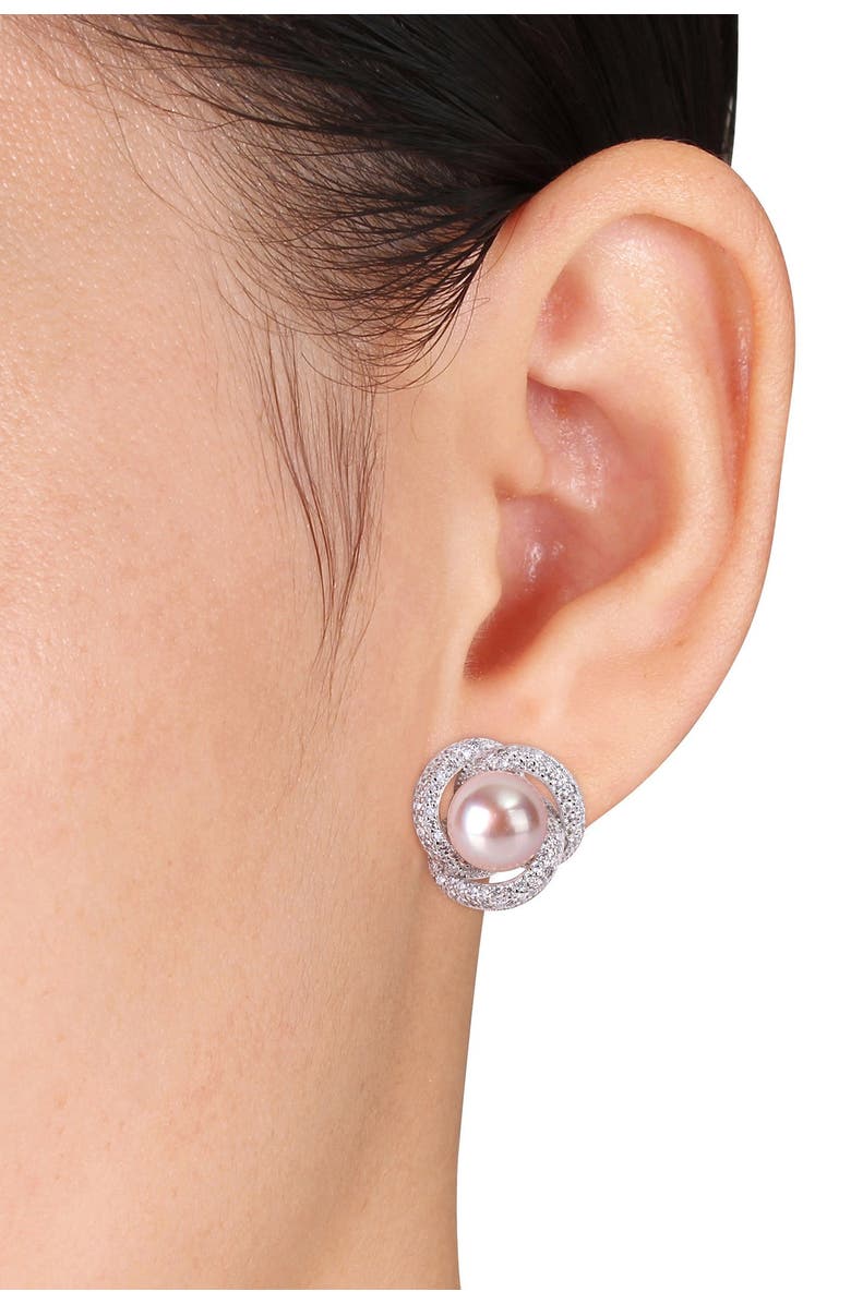 DELMAR Sterling Silver 10.5-11mm Pink Freshwater Cultured Pearl & CZ Stud Earrings, Alternate, color, 