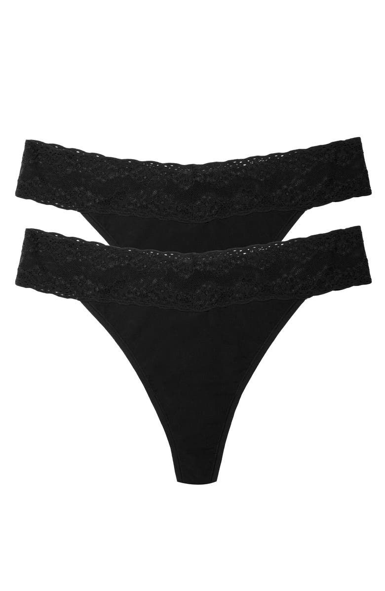 Natori Bliss Perfection Lace Trim One Size Thong 2-Pack, Main, color,
