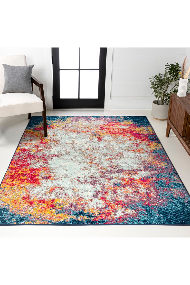 Contemporary POP Modern Abstract Area Rug, Alternate, color, Cream/Blue