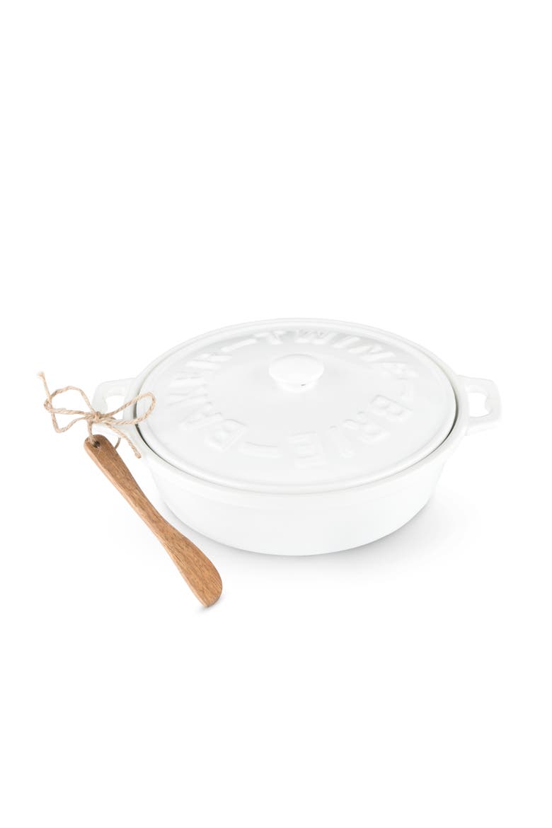 Ceramic Brie Baker & Wood Spreader Set, Main, color, White