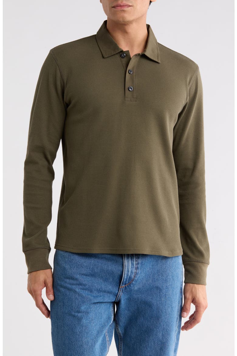 Boca Waffle Long Sleeve Polo, Main, color, OLIVE