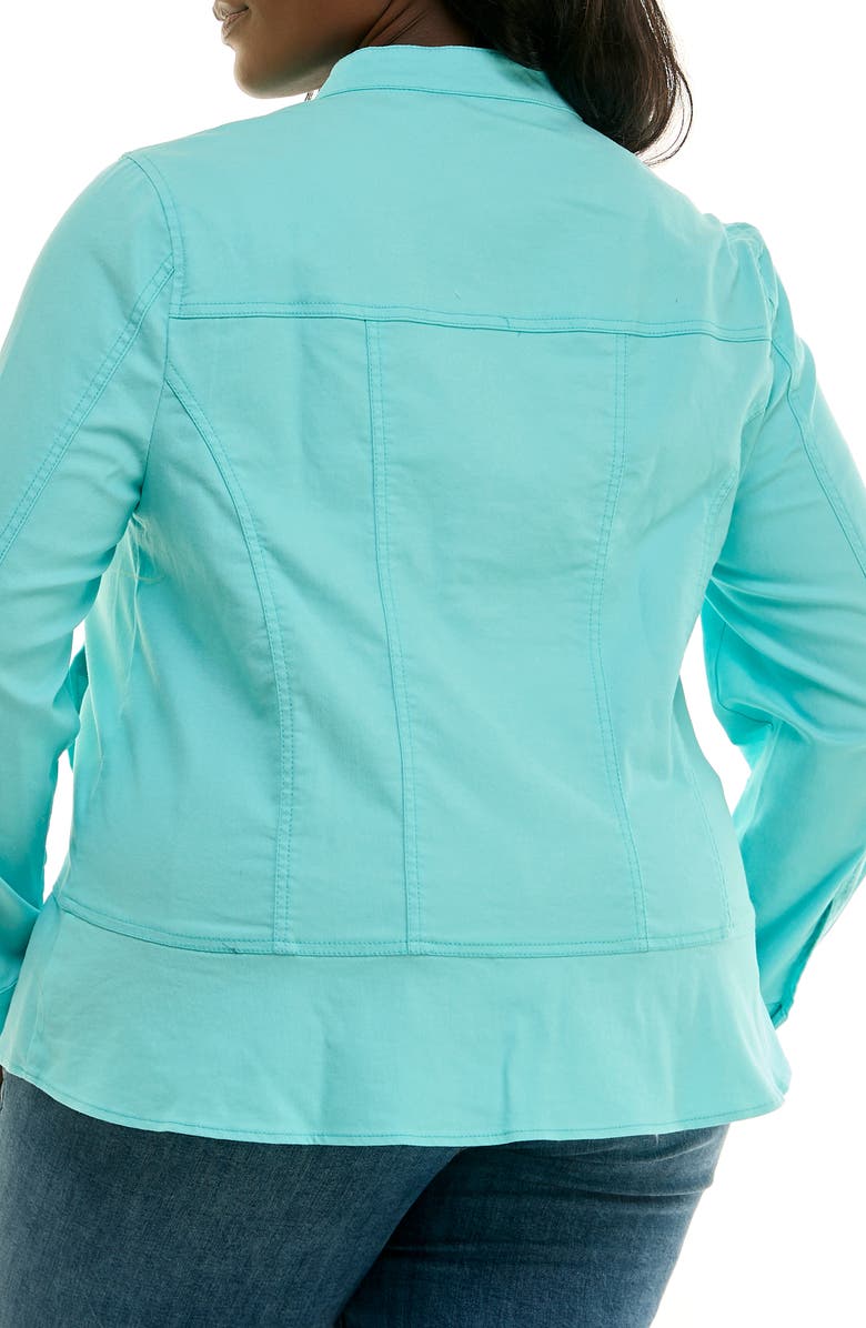 Nina Leonard Denim Peplum Jacket, Alternate, color, Robins Egg