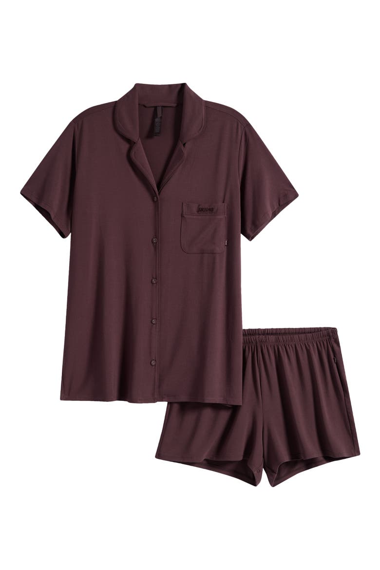Sleep Short Sleeve Pajama Set, Main, color, RAISIN