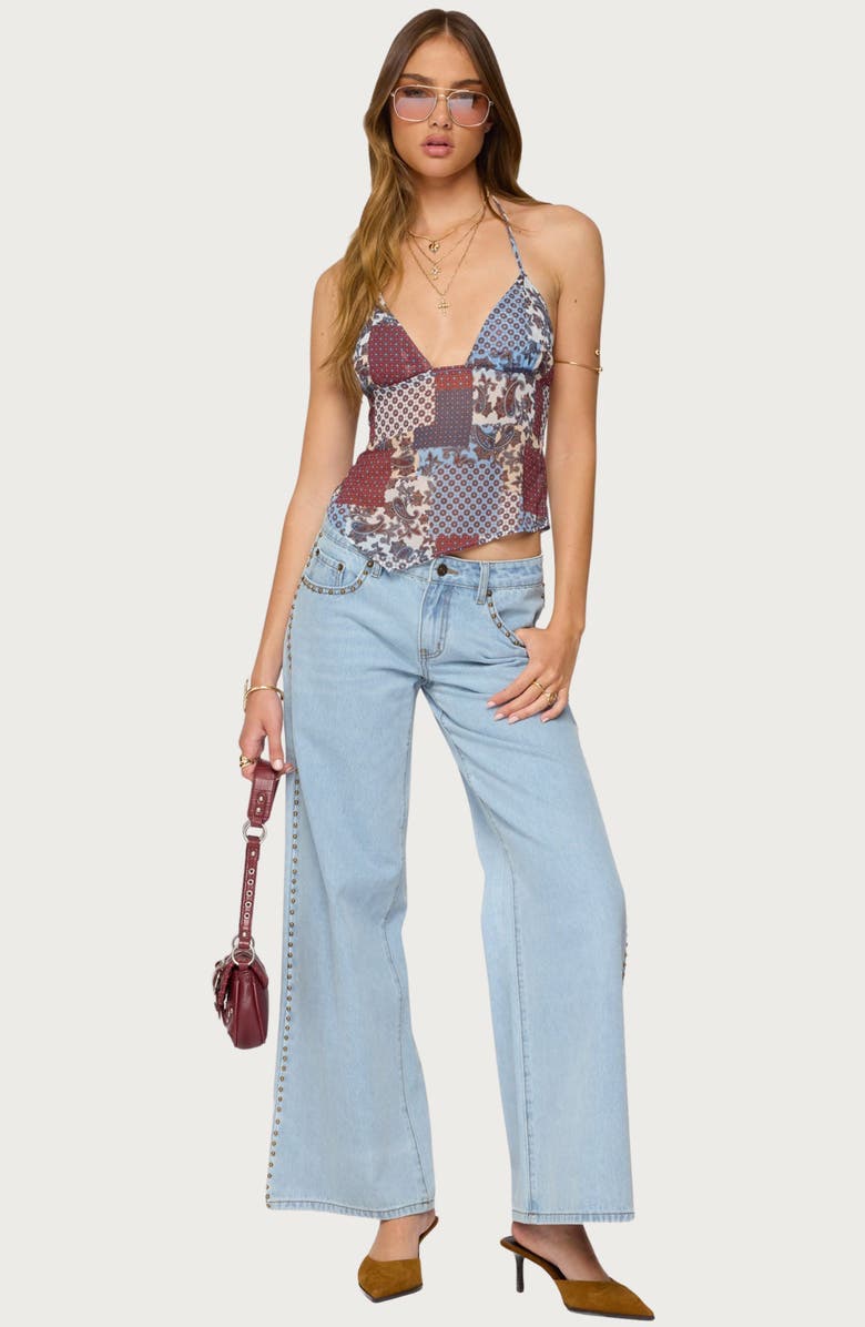 EDIKTED Mixed Patchwork Backless Halter Tank, Alternate, color, Mix