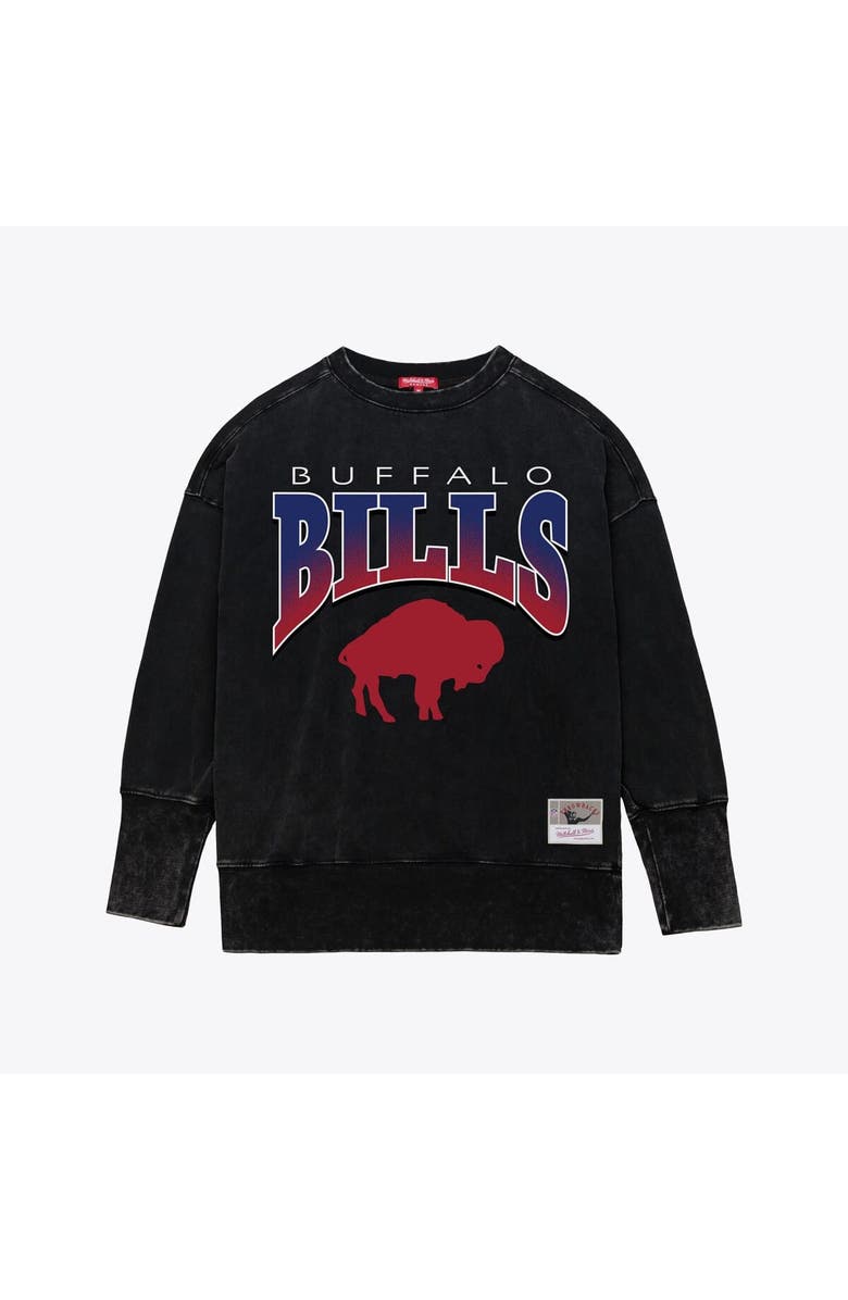 Mitchell & Ness Women's Mitchell & Ness  Black Buffalo Bills Delineate Mineral Wash Crewneck Sweatshirt, Main, color, Black