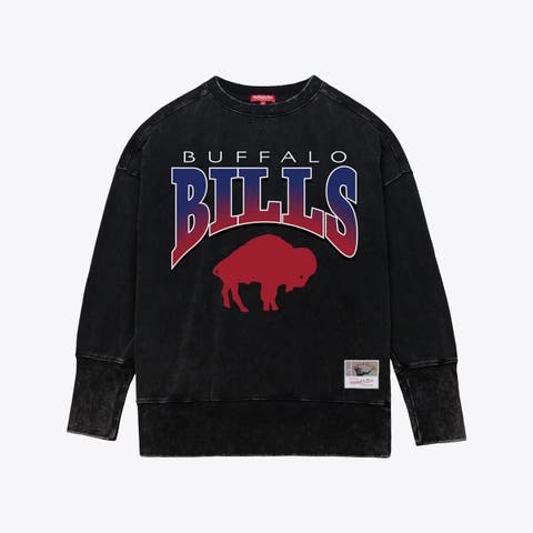 Women's Mitchell & Ness  Black Buffalo Bills Delineate Mineral Wash Crewneck Sweatshirt