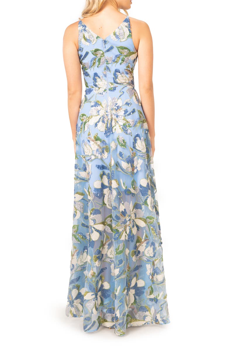 Dress the Population Ariyah Floral Sequin Gown, Alternate, color, Sky Blue Multi