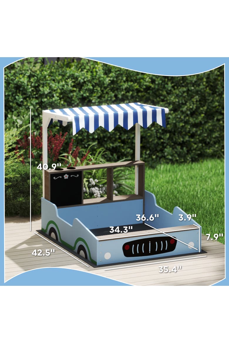 Kids Wooden Sandbox with Canopy, Grocery Store & Bench Seats, Alternate, color, Blue