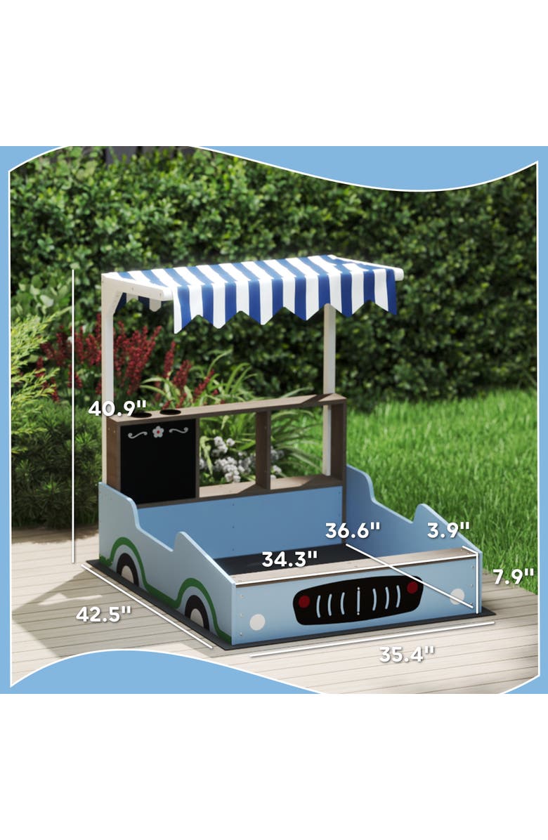 Qaba Kids Wooden Sandbox with Canopy, Grocery Store & Bench Seats, Alternate, color, Blue