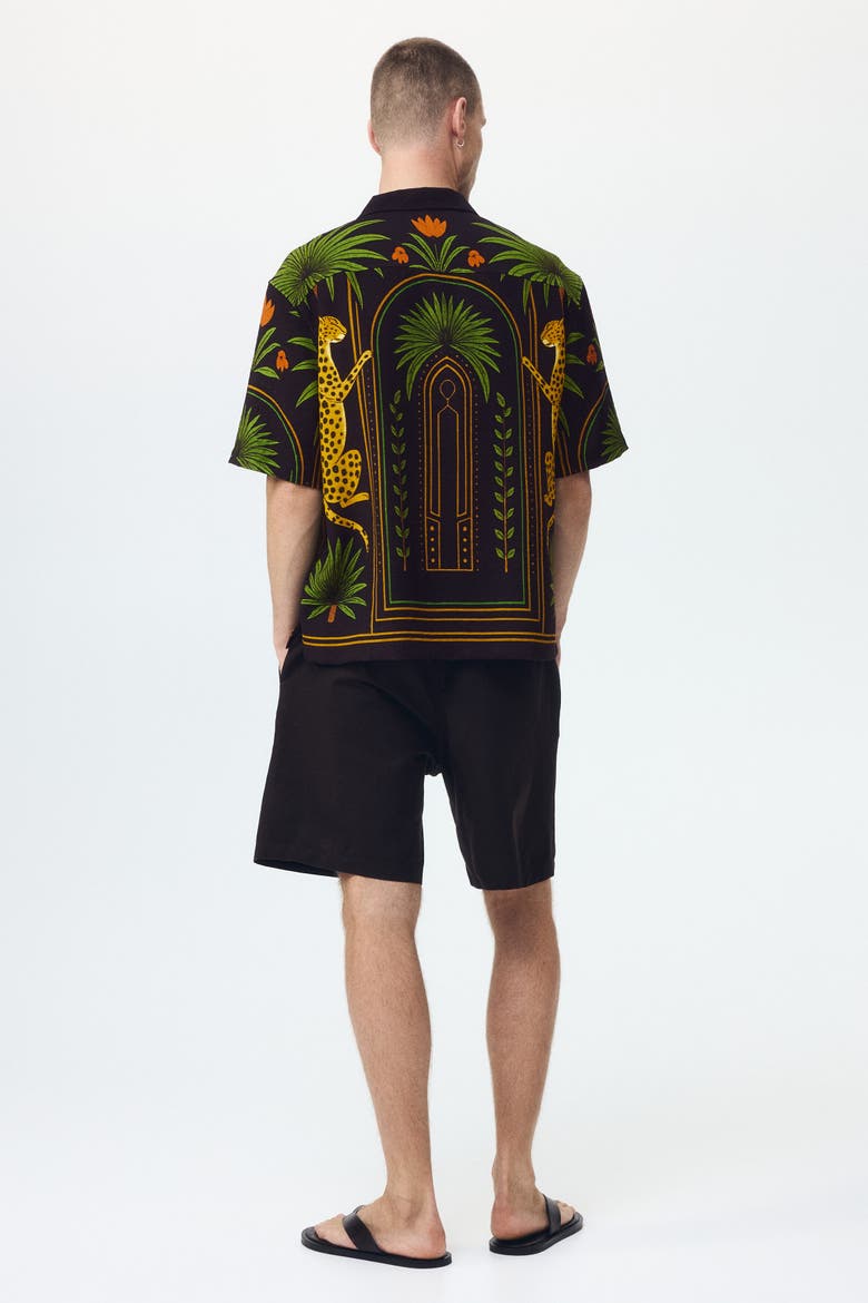 Relaxed Fit Printed Resort Shirt, Alternate, color, Dark brown/leopard