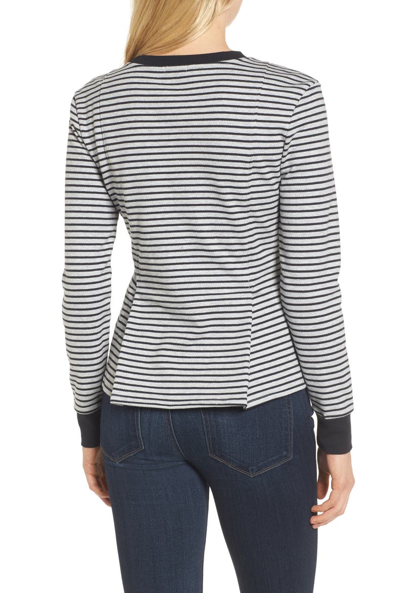 Pleated Sweatshirt, Alternate, color, GREY HEATHER- NAVY SEAM STRIPE