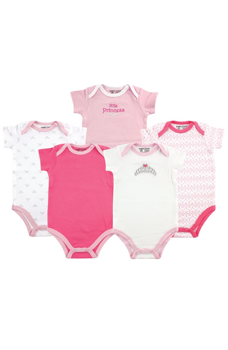 Luvable Friends 5Pk of Essential Baby Bodysuits, Main, color, Tiara
