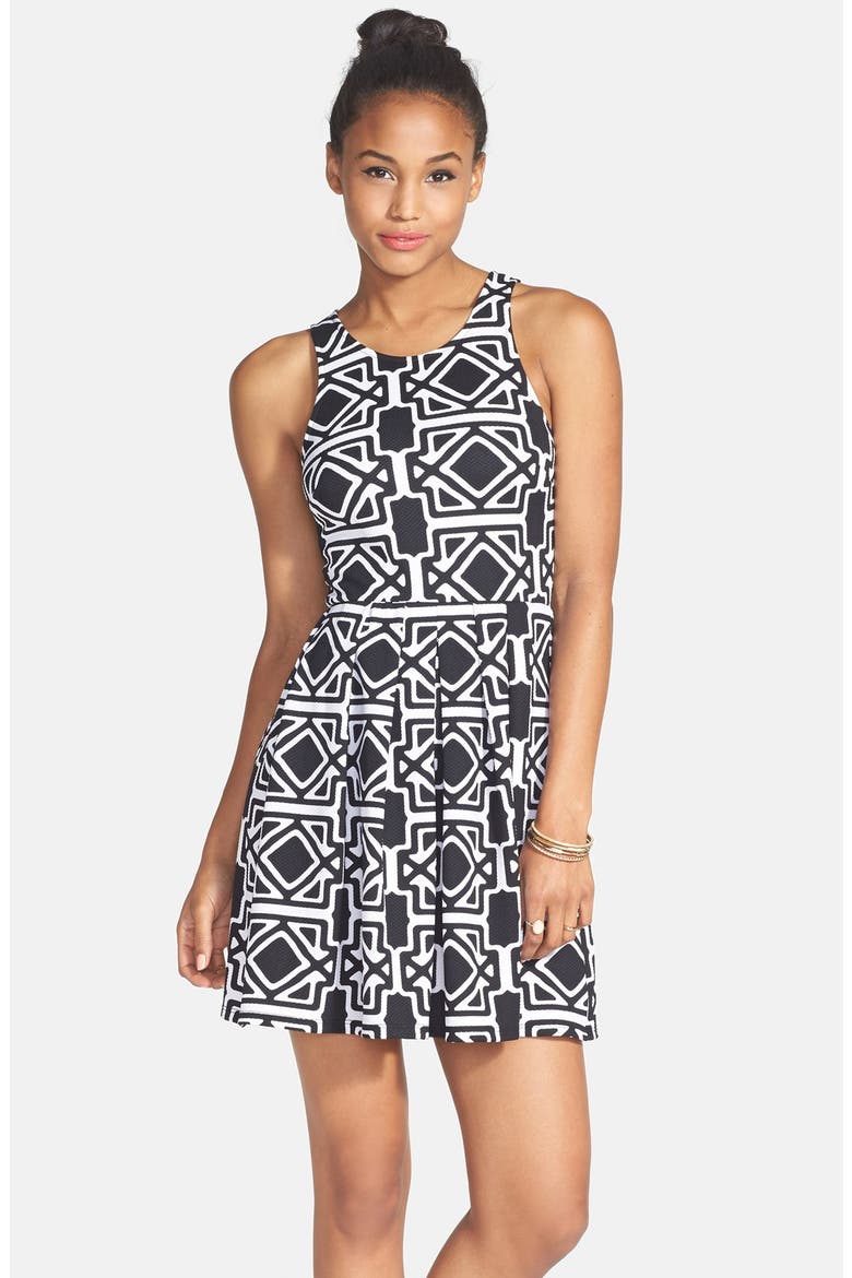 Print Skater Dress, Alternate, color, BLACK/ WHITE