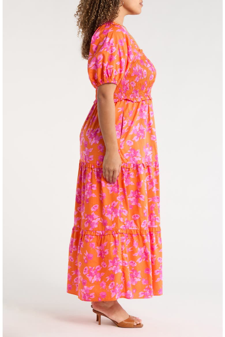 Cala Floral Alycia Smocked Cotton Maxi Sundress, Alternate, color, ORANGE-PINK-MULTI
