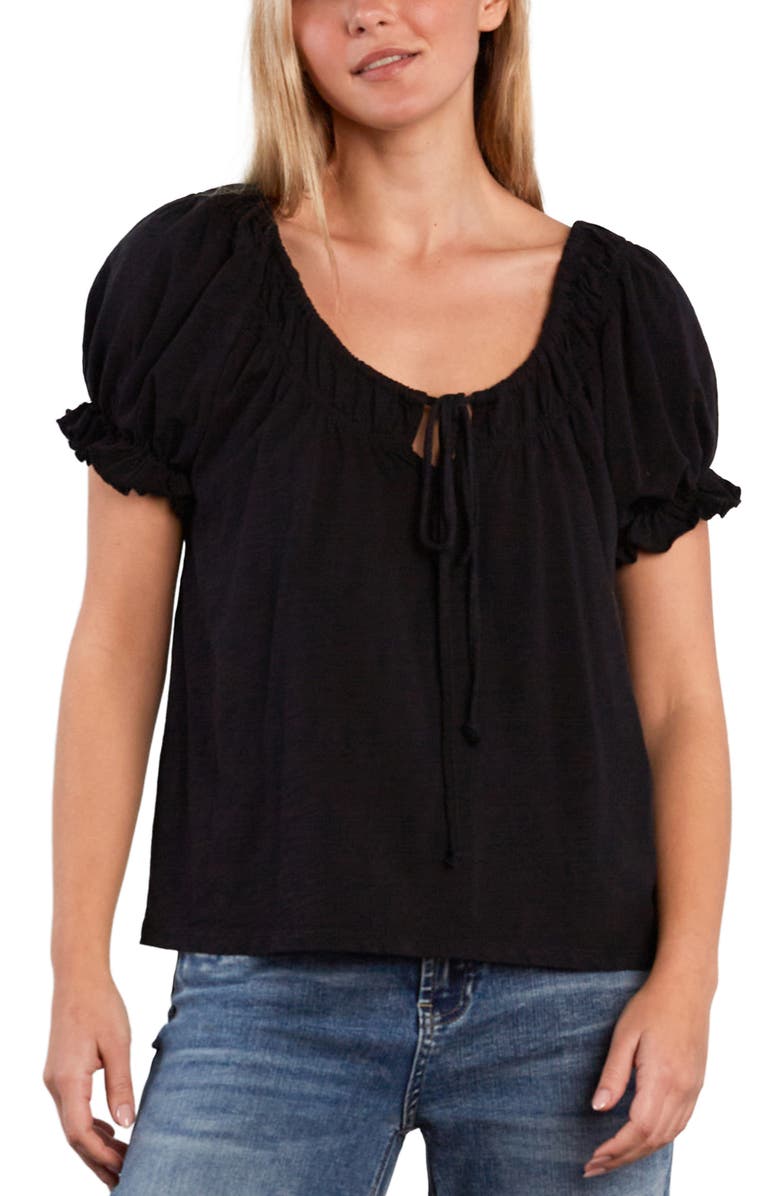 Billy T Gathered Cotton Peasant T-Shirt, Main, color, Black Beauty