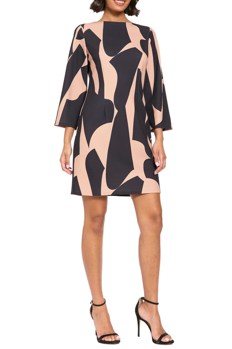 Boatneck Mini Shift Dress, Main, color, TAN/ CHARCOAL