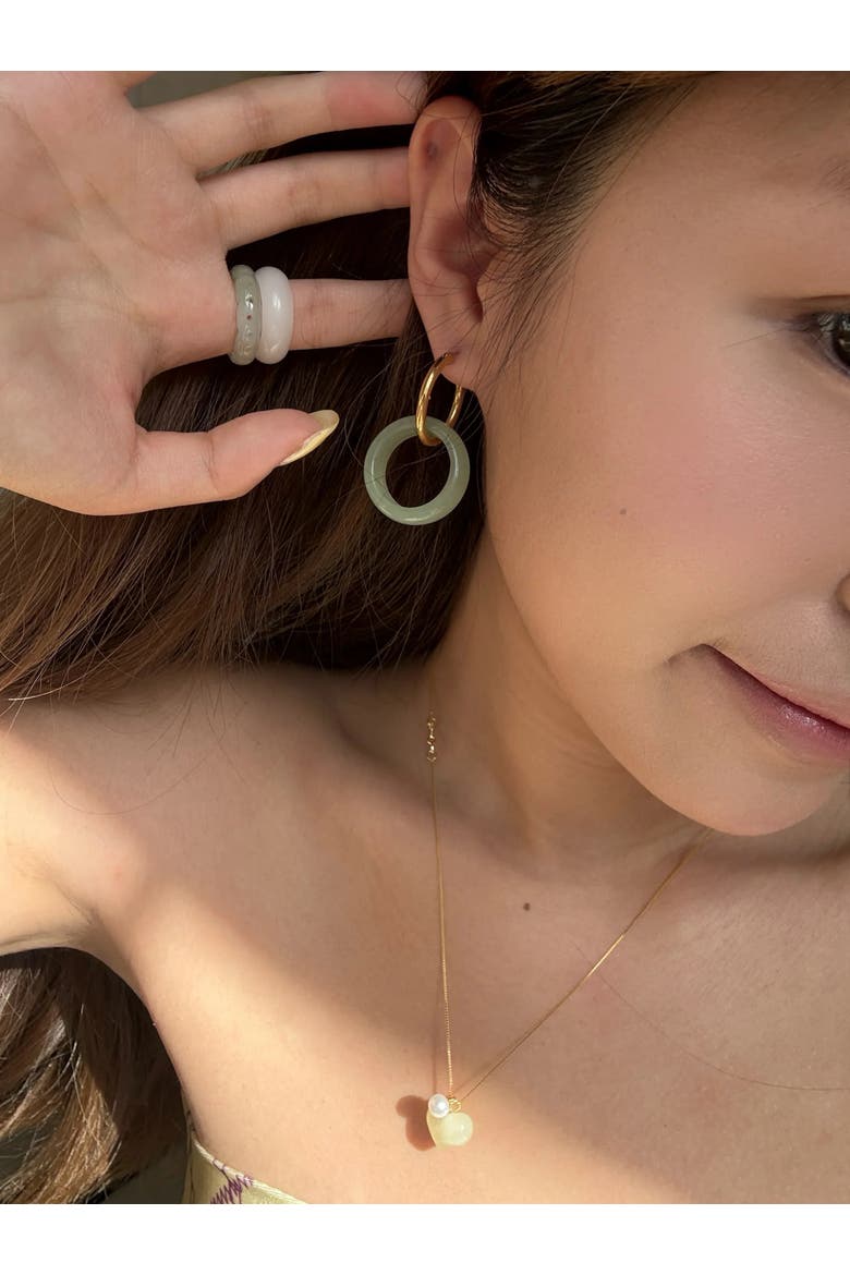 Amelie skinny Green jade stone hoop earrings, Alternate, color, Light green