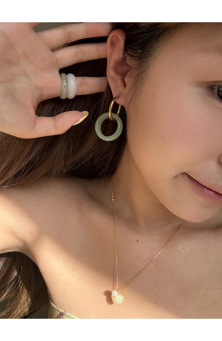 seree Amelie skinny Green jade stone hoop earrings, Alternate, color, Light Green