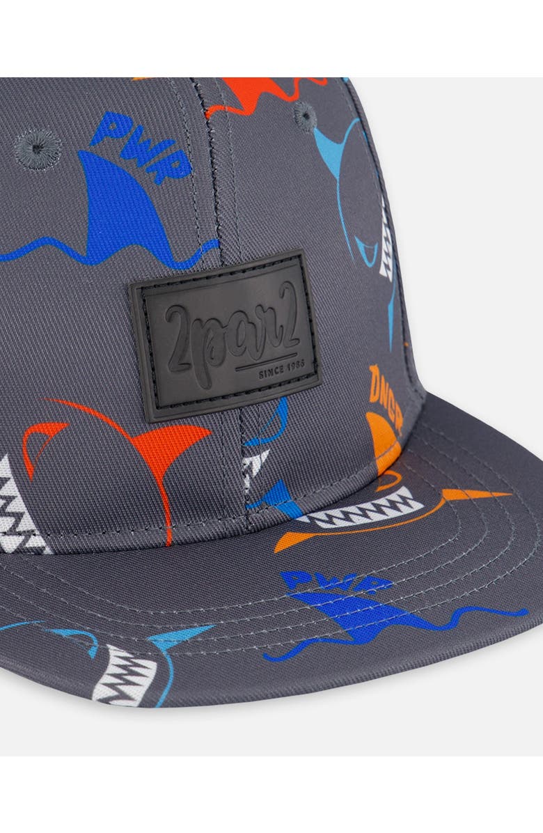 Deux par Deux Baby Boy's Printed Cap Orange, Red, And Blue Sharks On Gray, Alternate, color, Orange Red And Blue Sharks