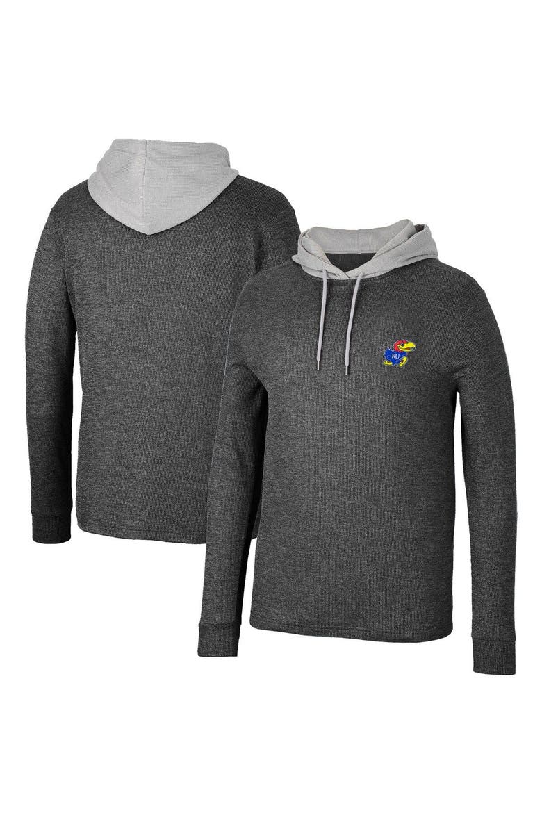 Men's Colosseum Black Kansas Jayhawks Ballot Waffle-Knit Thermal Long Sleeve Hoodie T-Shirt, Main, color, Black