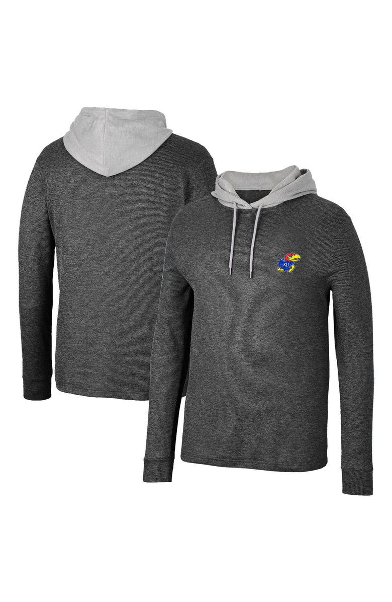 COLOSSEUM Men's Colosseum Black Kansas Jayhawks Ballot Waffle-Knit Thermal Long Sleeve Hoodie T-Shirt, Main, color, Black