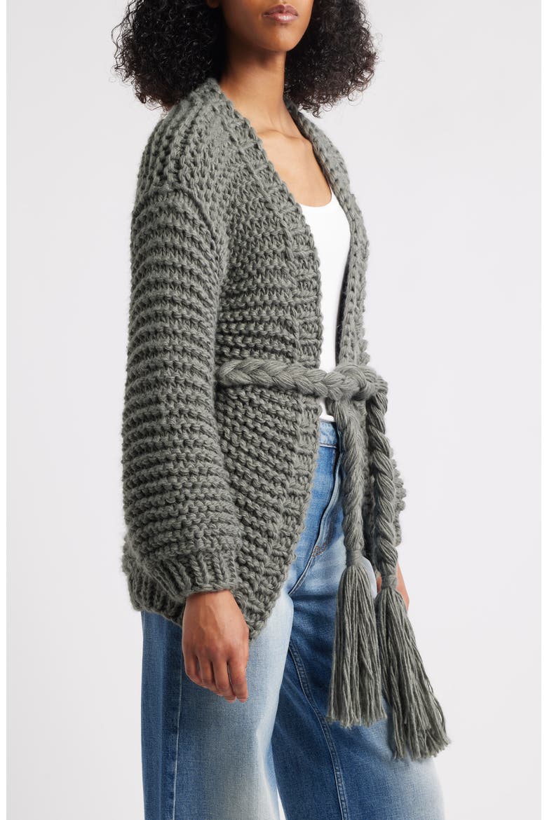 Chunky Belted Cardigan, Alternate, color, SAGE
