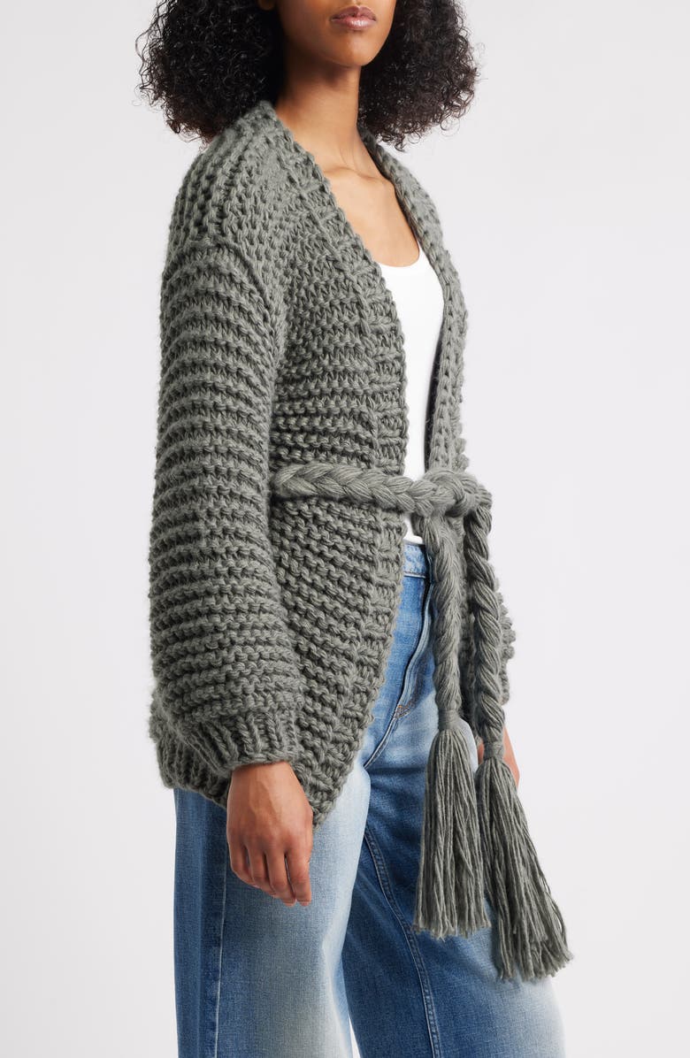 Roffe Accessories Chunky Belted Cardigan, Alternate, color, Sage