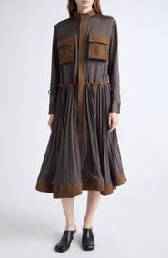 Sacai Taffeta Bonding & Satin Pleated Midi Dress