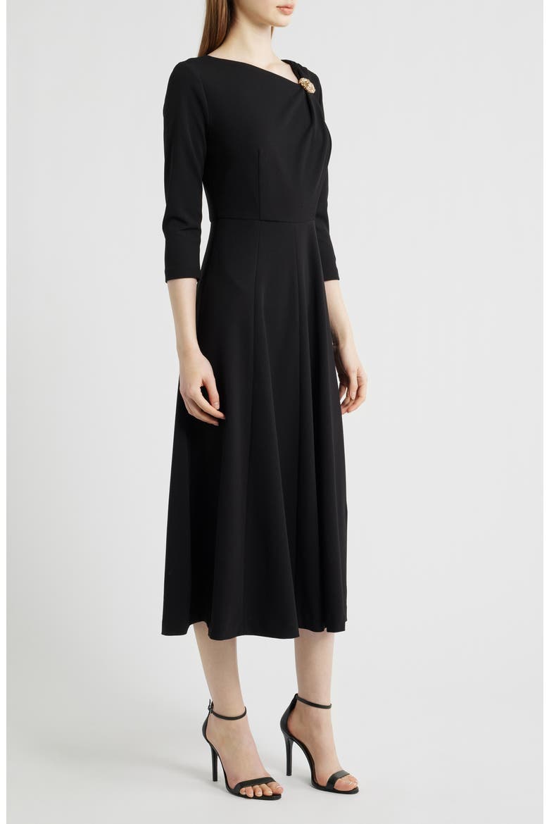 Shoulder Pin Asymmetric Long Sleeve Midi Dress, Alternate, color, ANNE BLACK