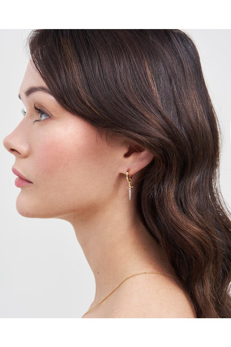 Rose & Dagger Huggie Earrings, Alternate, color, Gold