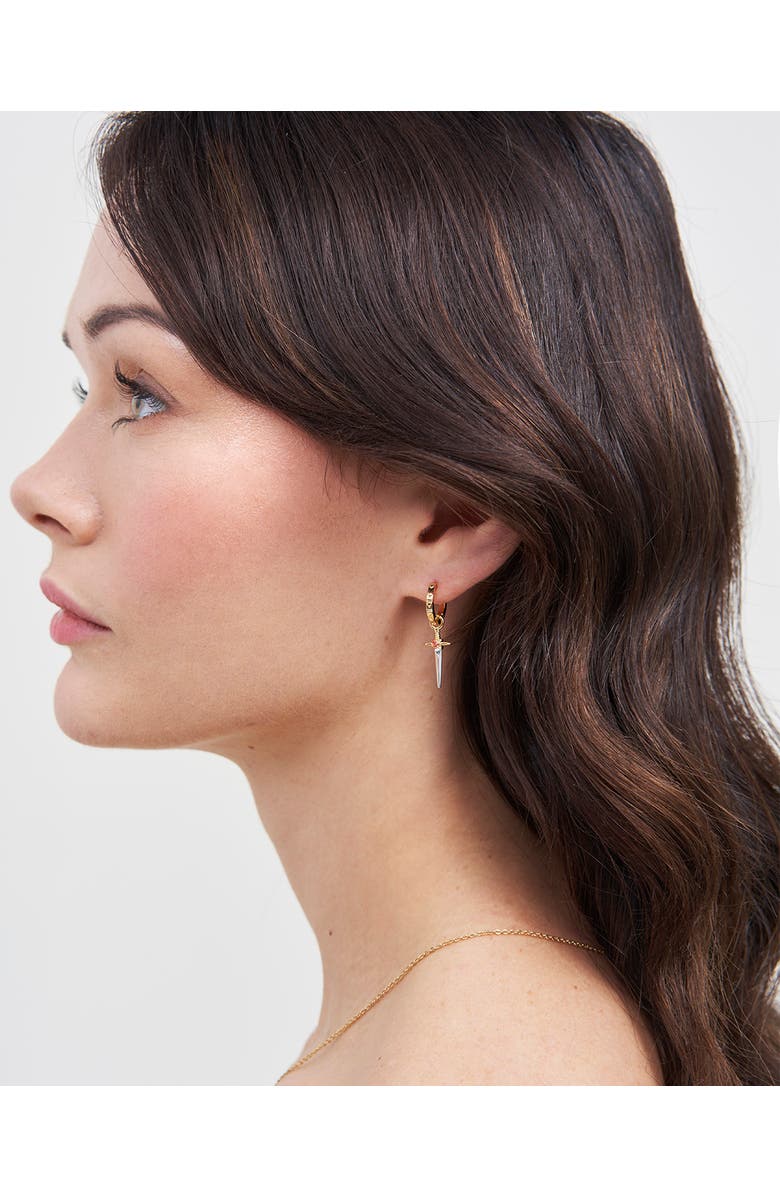 Fable England Rose & Dagger Huggie Earrings, Alternate, color, Gold