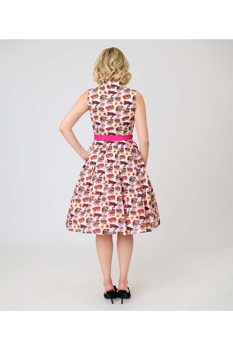1950s Edith Swing Dress, Alternate, color, White Cat Print