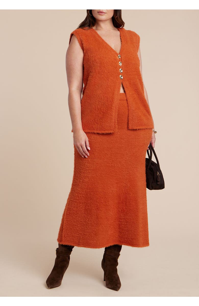 ELOQUII Fuzzy Sweater Vest, Alternate, color, Orange Bronze