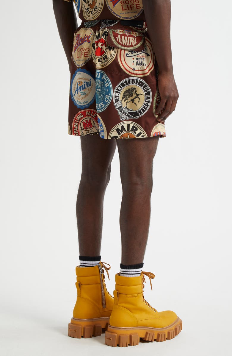 AMIRI Coasters Print Swim Trunks, Alternate, color, Chocolate