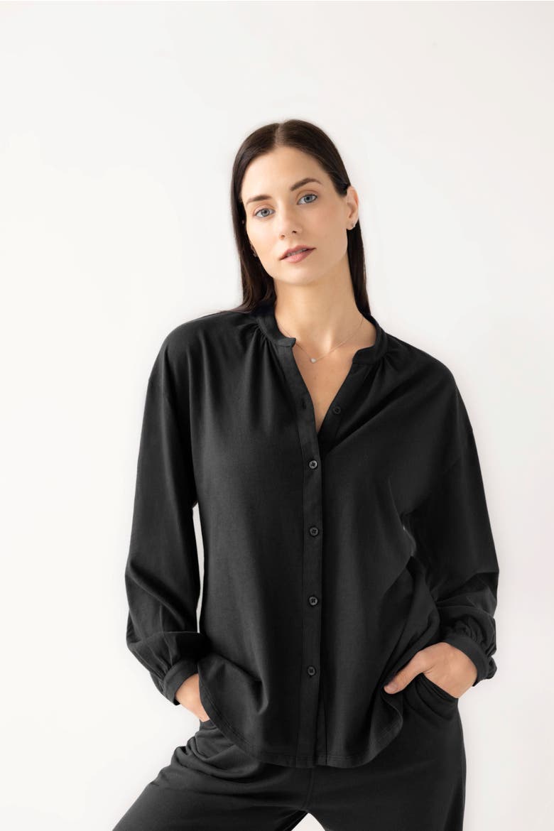 Mandarin Collar Soft Pima Cotton Pajamas, Main, color, Black